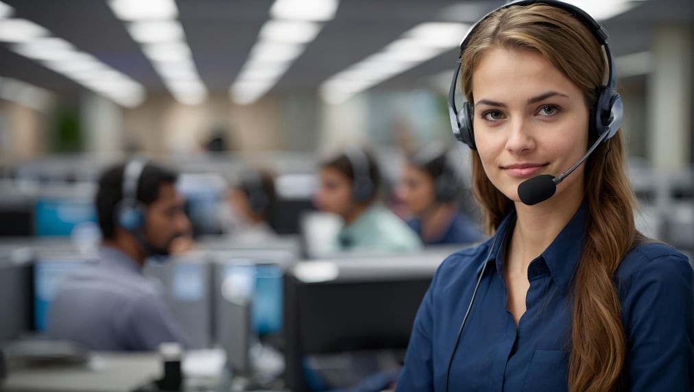 Operatrice al lavoro in un servizio di call center B2B